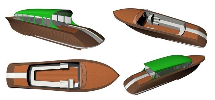 Graphic design van de boot Futuro, met en zonder dak. © Elio Barone
